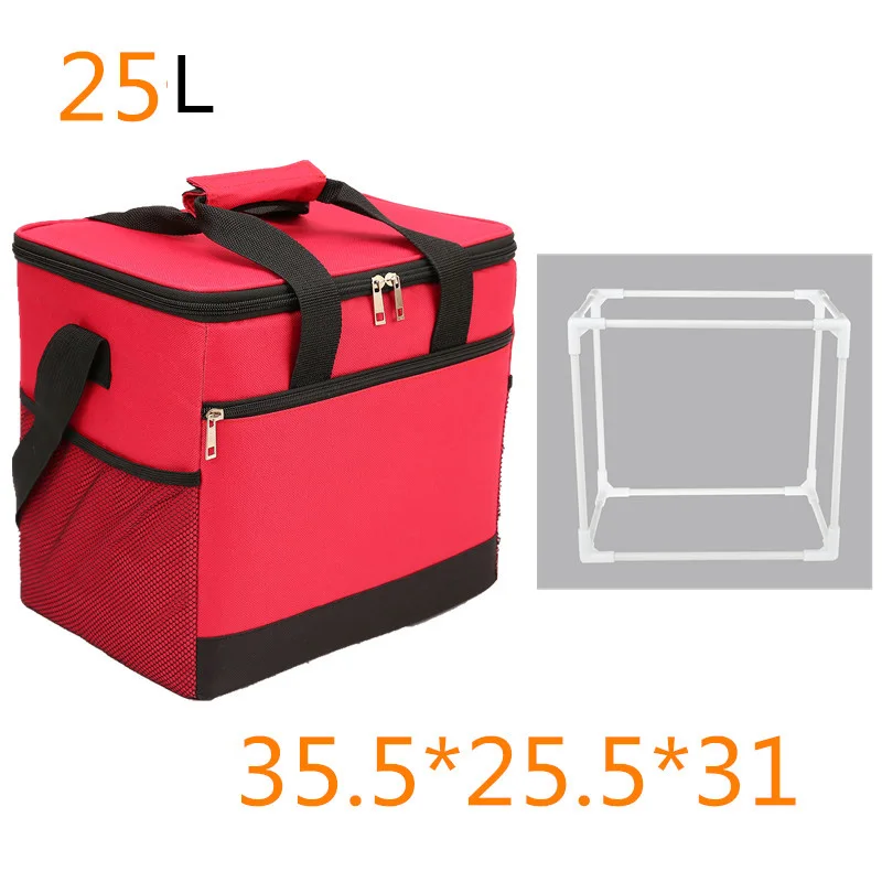 red 25L bracket 20L 25L большая сумка для обеда, Термосумка для пикника, большая сумка-холодильник, пакет для льда, еды, напитков, вина, термос, теплоизоляционная сумка на плечо для транспортного средства - Цвет: red 25L bracket
