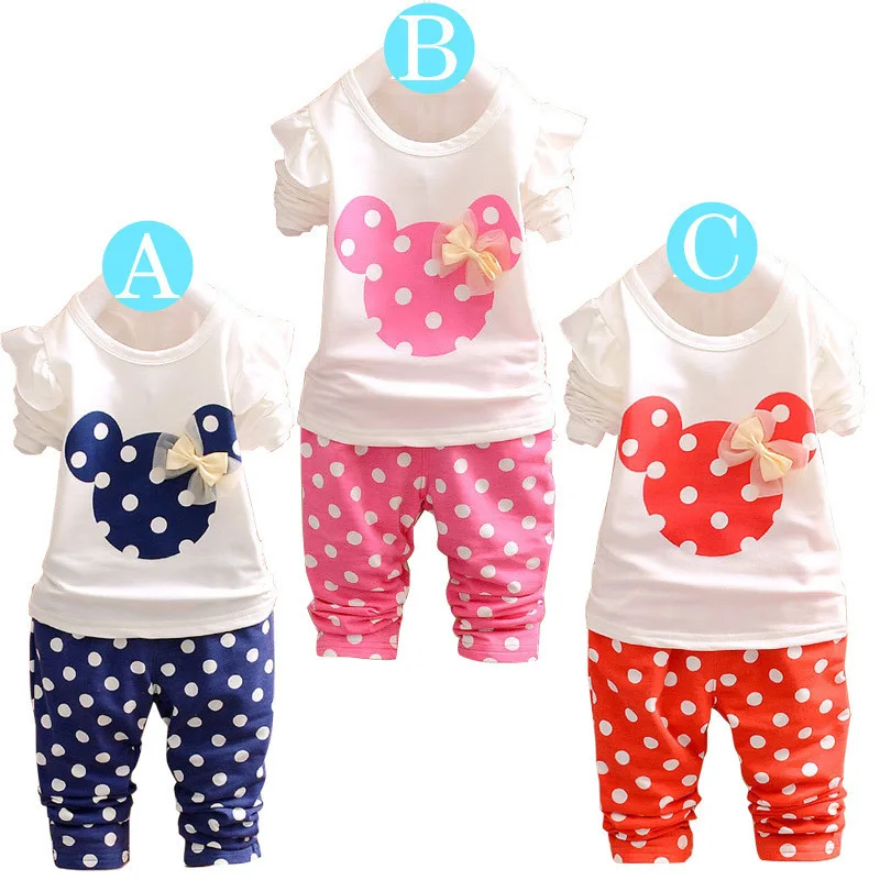 summer style of children's the girl with long sleeved cotton Minnie 100% casual wear baby clothing set | Детская одежда и
