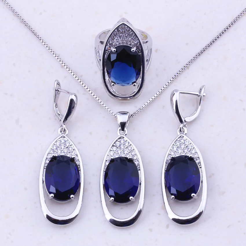 Сказочный синий имитация кристалла &amp AAA CZ Ювелирные наборы из стерлингового