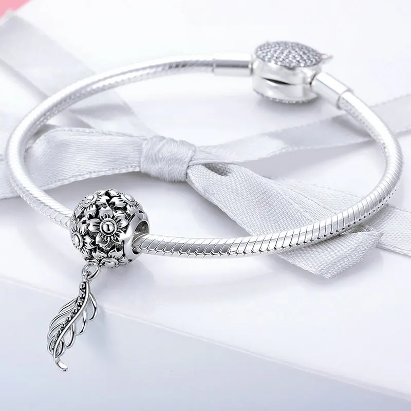 QELROE Trendy 925 Sterling Silver Daisy Flower Vintage Feathers Charms Fit Original Pandora Bracelet DIY Jewelry | Украшения и