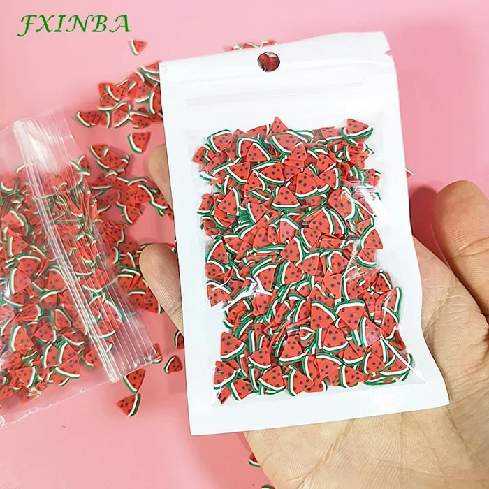 FXINBA 10 г/упак. мини фимо фрукты Ломтики для поставки слаймов/ногтей художественные советы Полимерная глина разбрызгивает Slimes игрушки Дети Lizun DIY - Цвет: Watermelon