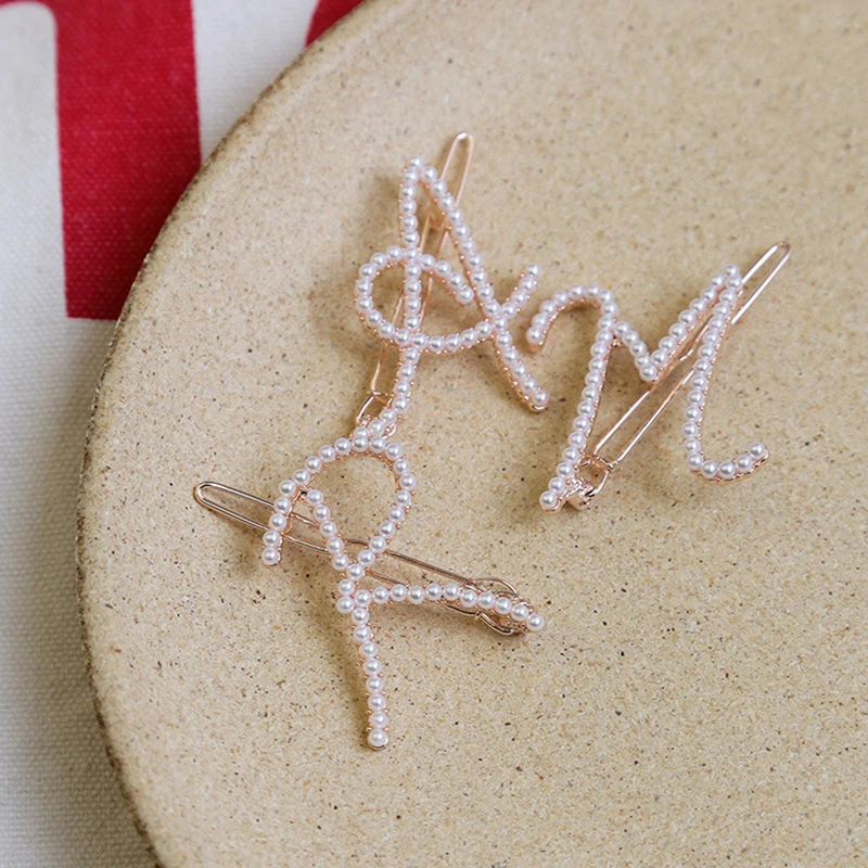 Элегантная женская заколка для волос с буквами и жемчугом корейские милые