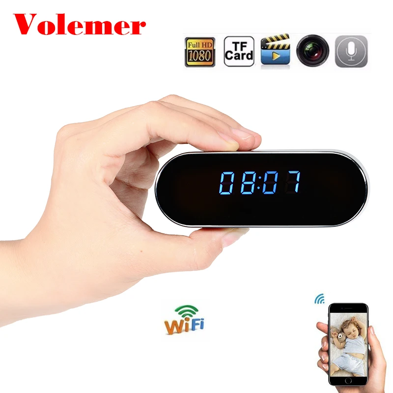 Volemer H.264 Wifi часы мини камера Настольный Будильник Настройка макро видеокамера Поддержка Макс 32 г TF карта DV DVR маленькая IP мини камера