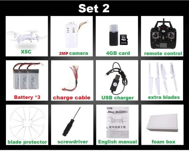 Set2 X5C 2MP 3B F SYMA X5C(обновление версии) дрона с дистанционным управлением 6-Axis Дистанционное Управление вертолет Квадрокоптер с дистанционным управлением и 2MP HD Камера или X5 RC Дрон без Камера - Цвет: Set2 X5C 2MP 3B F