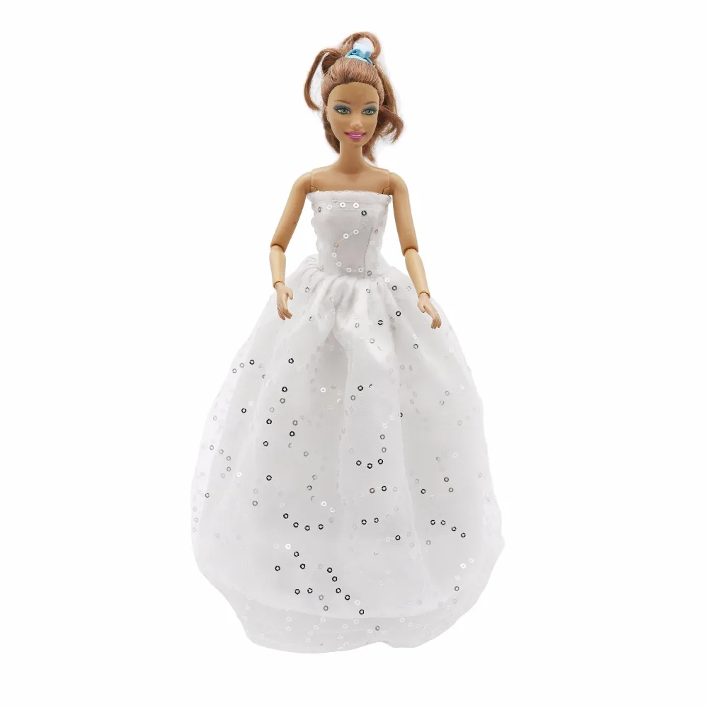 Party Doll Accessories white Dresses Gown Wedding Silver sequins dress with veil For Barbies doll for girls best gift | Игрушки и хобби