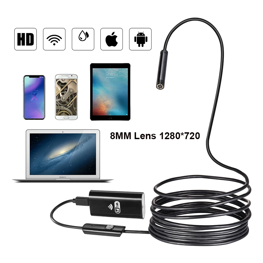 8MM 2/5M WIFI Endoscope Camera Mini Waterproof Soft Cable Inspection USB Borescope IOS For Iphone | Инструменты