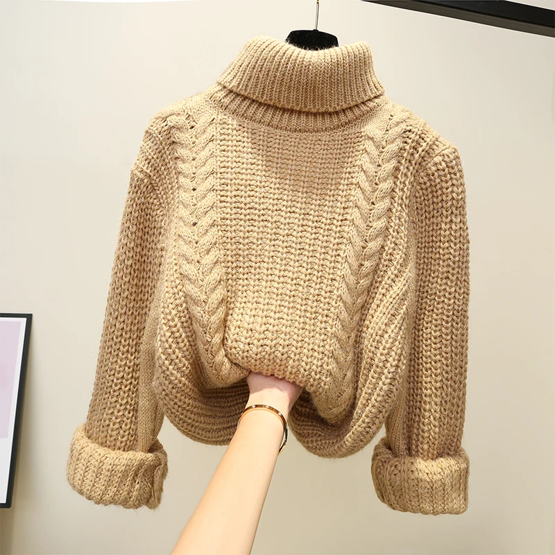 Women Solid Turtleneck Sweater Pullover Oversized Winter Warm Long Sleeve Knitted Fashion Tops Jersey Mujer | Женская одежда
