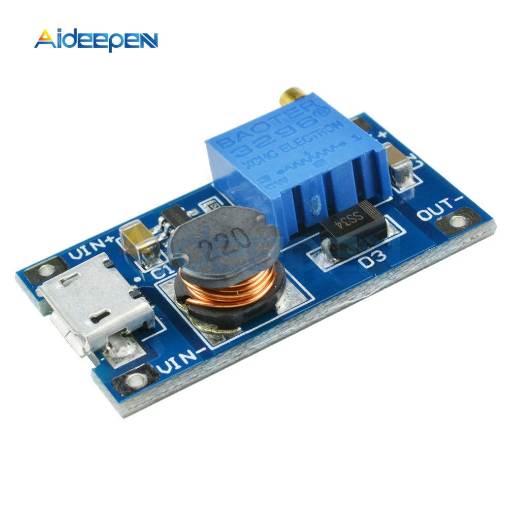 5 шт. Повышающий Модуль MT3608 DC 2 а с MICRO USB в 24 до В 9 12 28 в|Детали и аксессуары для
