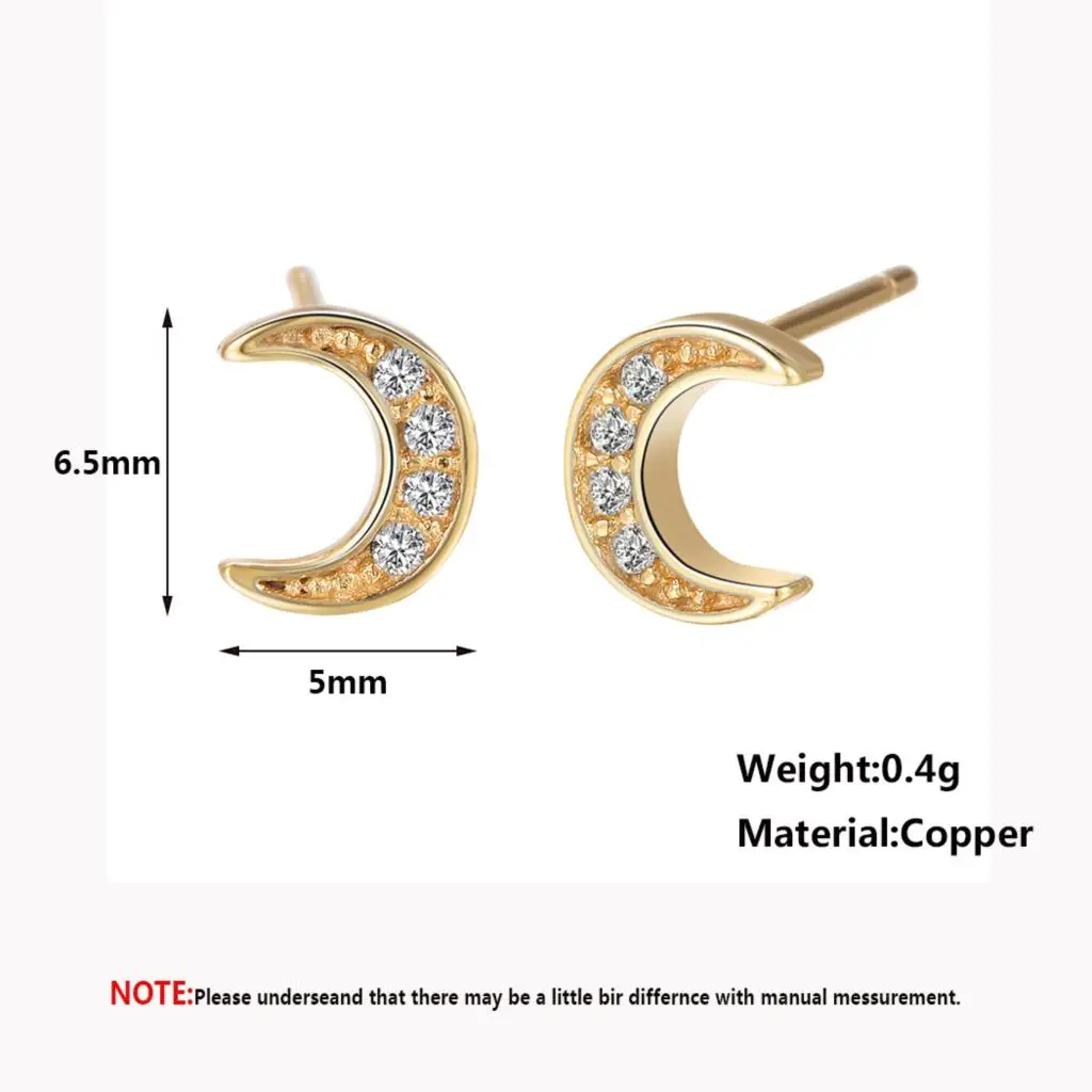 QIMING крошечные Полумесяц Серьги для женщин Золотой Цвет фианиты кристаллы