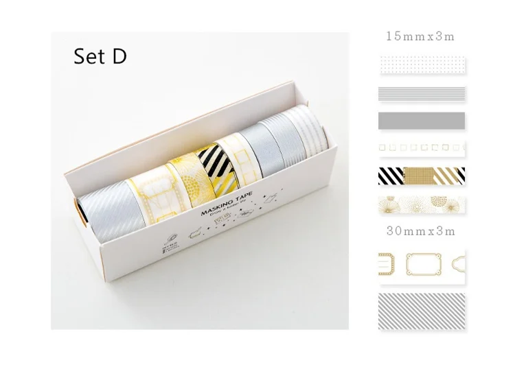 set D 6+ 2 цвета: золотистый, серебристый Васи Набор декоративная бумага маскировки дневник альбом кадр Наклейки скрапбукинга канцелярские a6907 - Цвет: set D