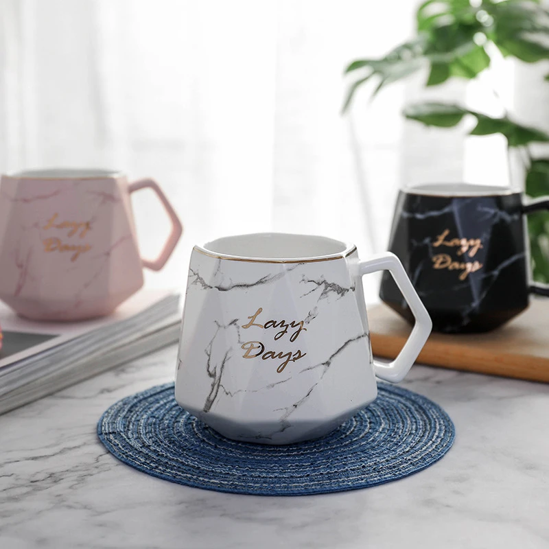 

Nordic Ins Marble Creative Ceramic Cup Diamond Office Business Mug Large Capacity Coffee Teacup
