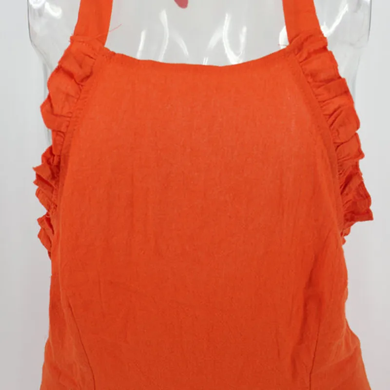 BornToGirl Sundress Women Sexy Halter Linen Dress Woman Summer Sleeveless Hollow Backless White Orange robe femme ete 2019 | Женская