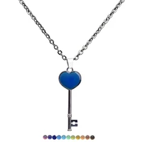 juchao mood necklaces peach heart key pendant necklace stainless steel chain temperature control for color change jewelry women