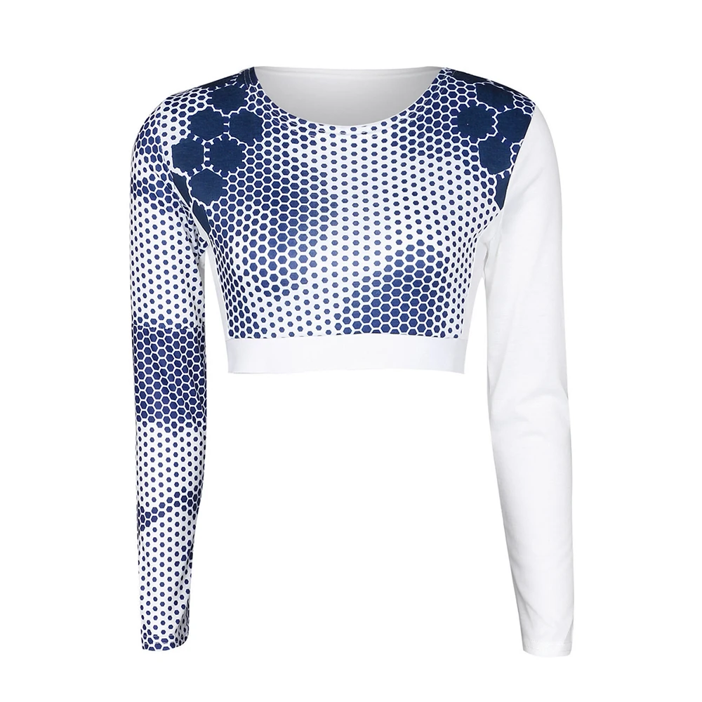 BONJEAN Women Fitness Tracksuit Workout Sport Yoga Running Dot Printing Crop Tops Blouse long sleeve Tee Shirt | Спорт и развлечения