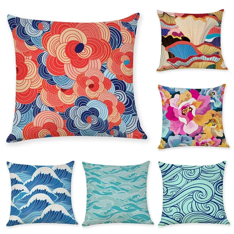 Наволочка ukiyo-e из хлопка и льна в японском стиле с ветровой текстурой украшение