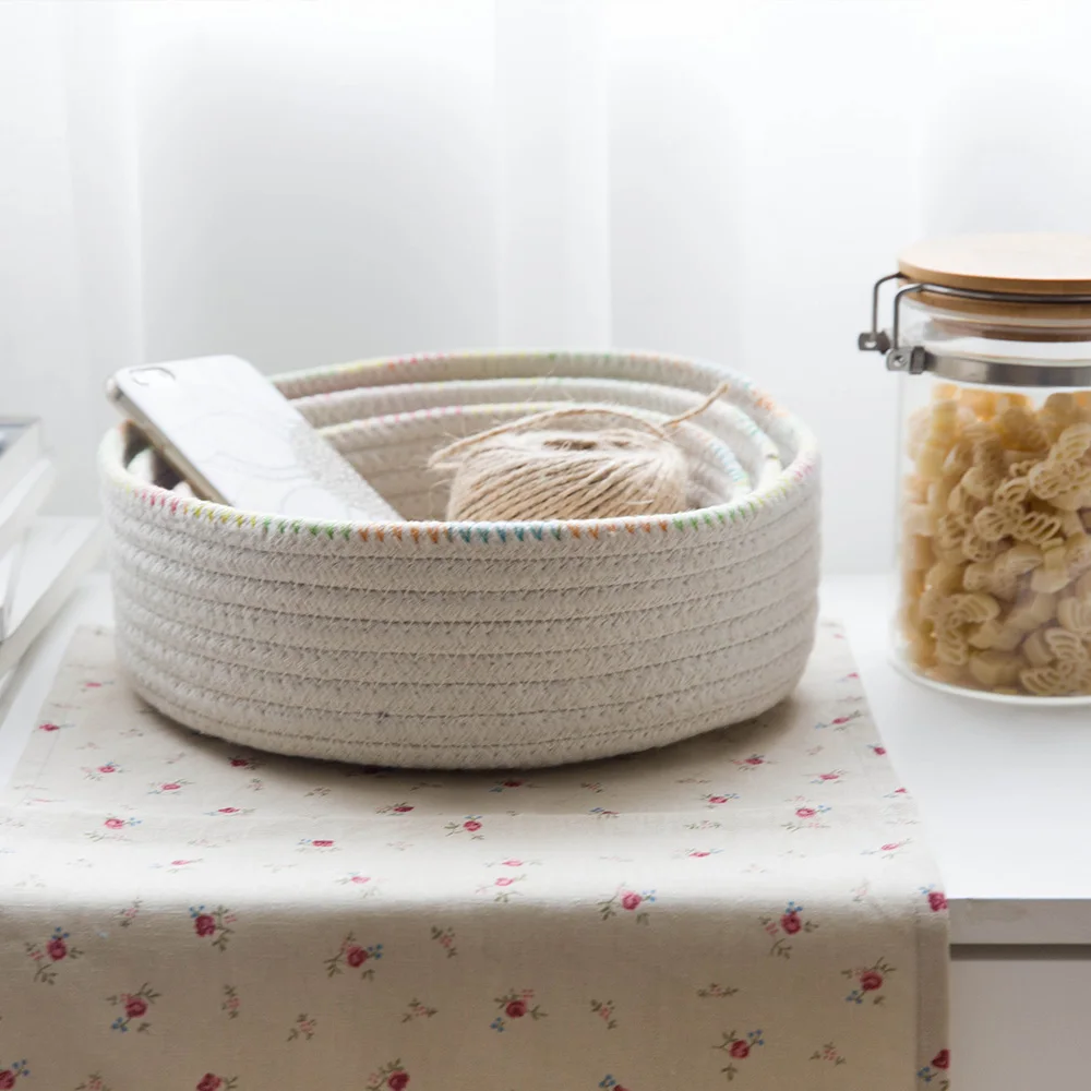 1 шт. креативная плетеная корзина из хлопчатобумажной нити ручной работы корзины