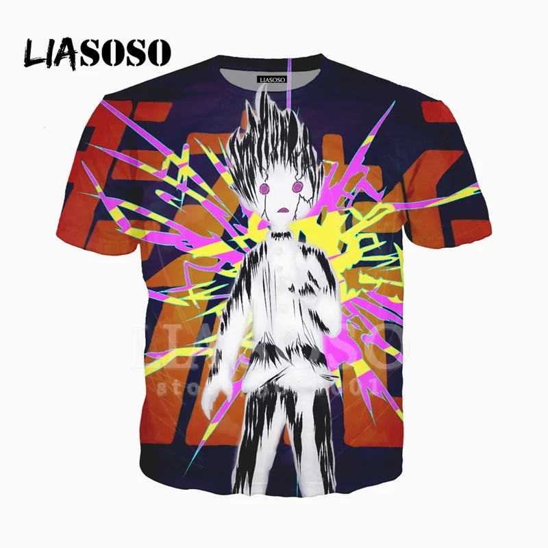 LIASOSO 3D Print Men Women Anime Mob Psycho 100 Mobu Saiko Hyaku Tshirt Summer T-shirt Casual Hip Hop Streetwear X2479