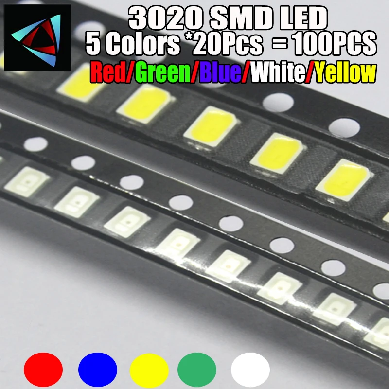 100 шт. 3020 5 цветов X 20 красный/зеленый/синий/белый/желтый SMD светодиодный комплект |