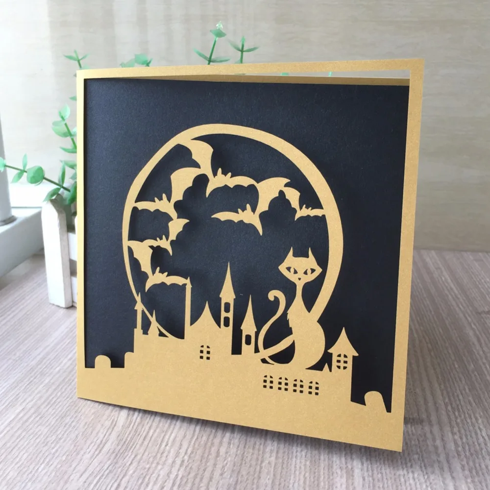 100 шт./лот празднование Хэллоуина винтажная лазерная резка пригласительная