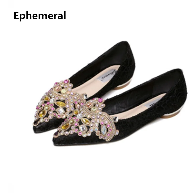 Женские вечерние туфли с разноцветными кристаллами свадебные на плоской подошве