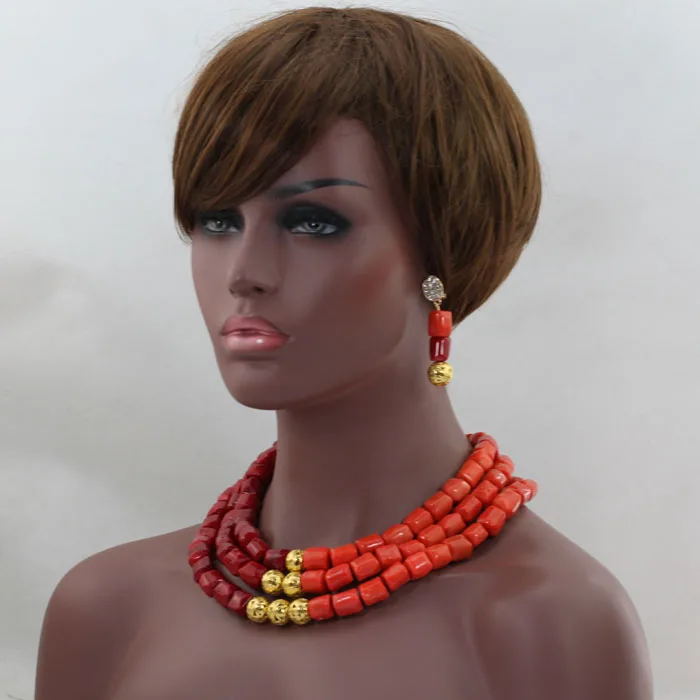 Комплект ювелирных изделий из красных африканских коралловых бусин ожерелье