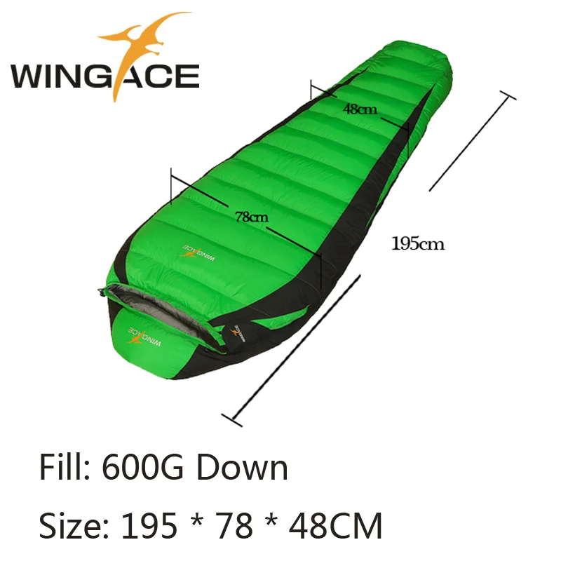 195CM Green WINGACE, портативный спальный мешок для мам, 600 г, гусиный пух, ультралегкий, для кемпинга, на открытом воздухе, аксессуары для туризма, спальный мешок, туристический - Цвет: 195CM Green