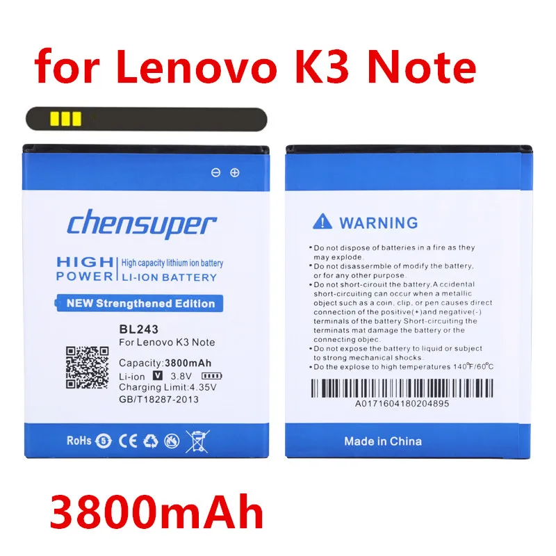 

Новый аккумулятор BL243 на 3800 мА · ч для Lenovo K3 Note, лимонная кожа, фотография K3, фотоэлемент A7000 A7600 A5600 A5500 A5860