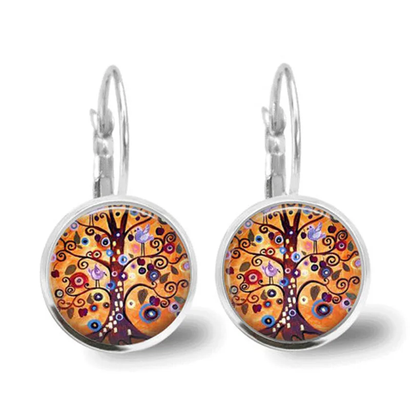Handmade glass vintage round Bronze Tree of Life earring retro metal alloy Big Round Earrings for Women Mom gift | Украшения и