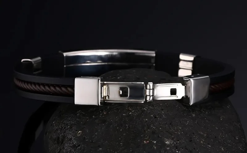 Meaeguet модные персонализированные мужские черные силиконовые и резиновые браслеты ювелирные изделия браслеты из нержавеющей стали ювелирные изделия гравировка