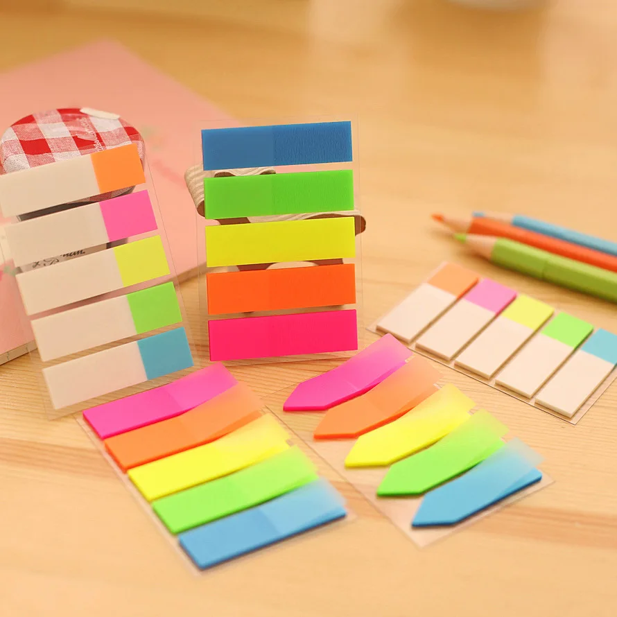 24 PCs Korean Stationery Creative Fluorescent Sticky Notes Cute Classification Index Label Paper Students Translucent N Paste