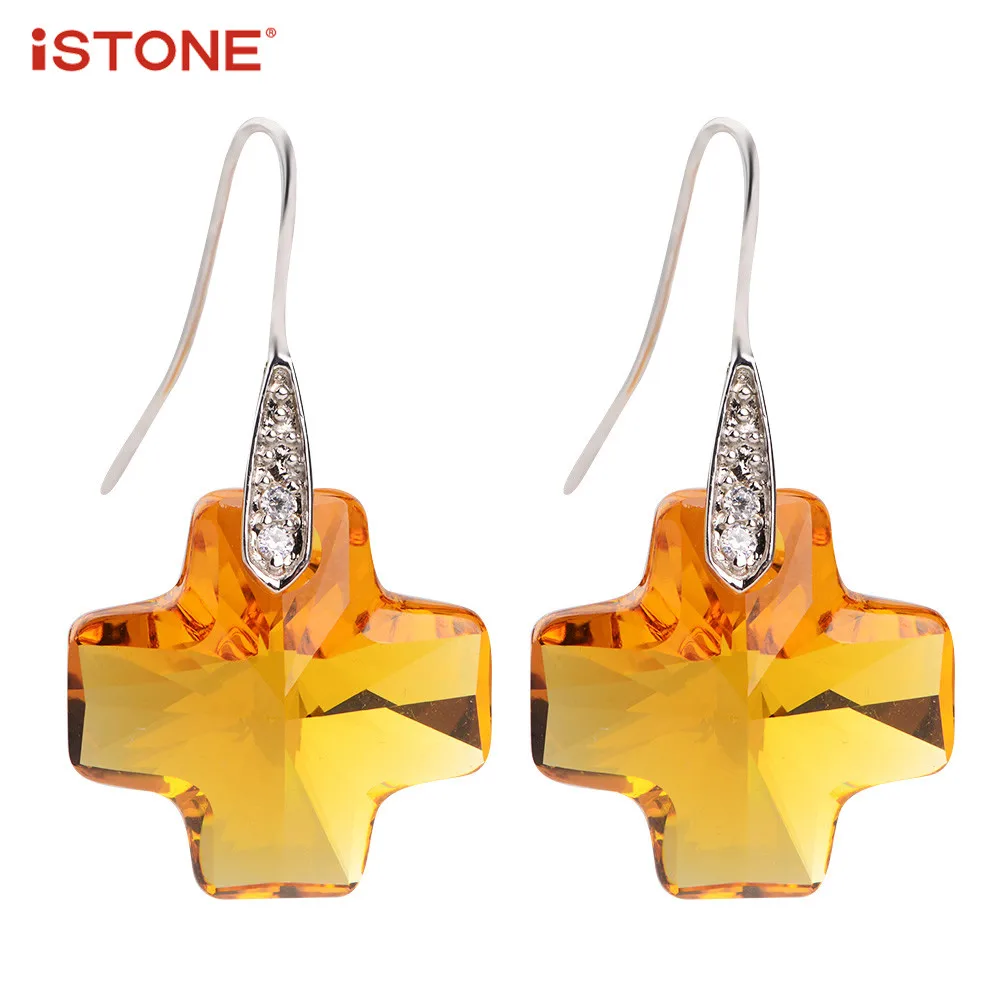 Istone 100% натуральный кристалл/агат Серьги 925 серебряный крест Форма Висячие серьги