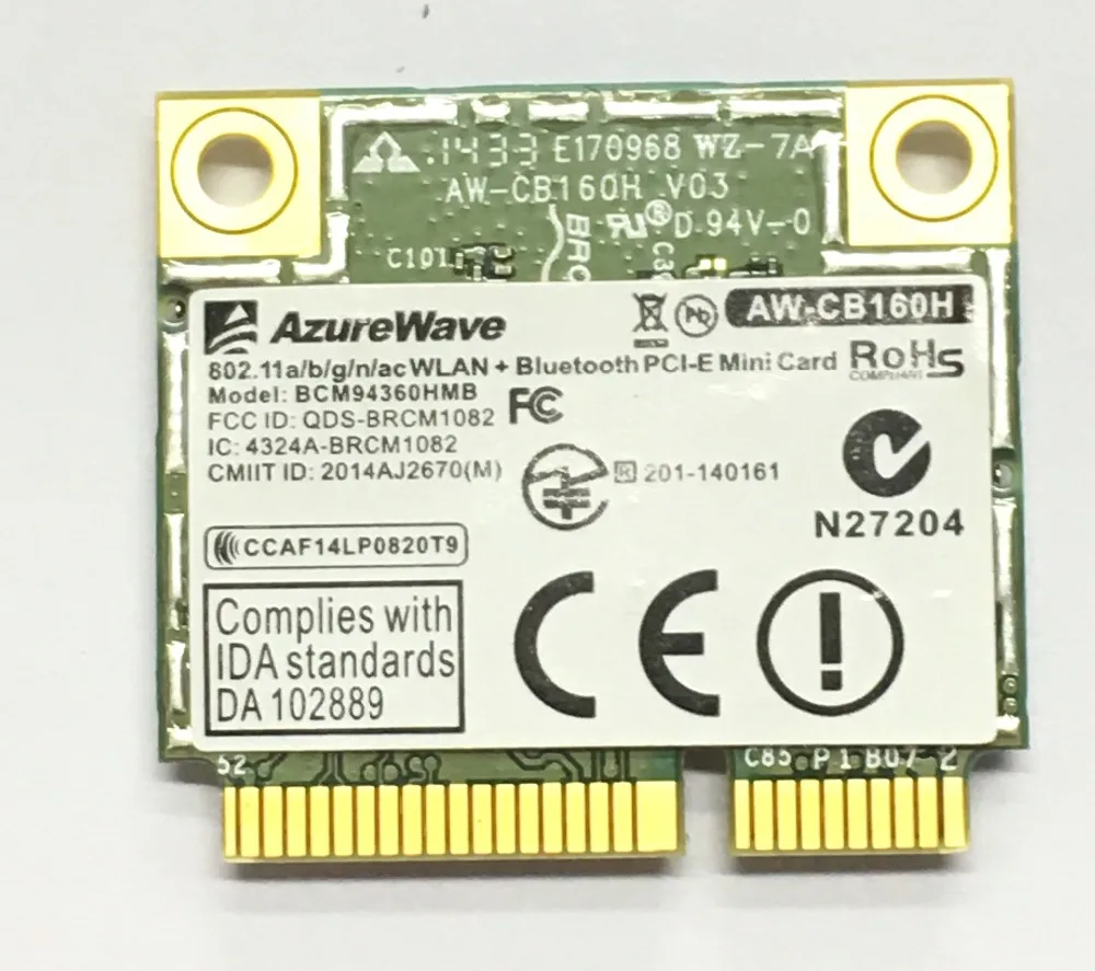 Беспроводная Wi Fi WLAN Bluetooth 1300 Mini PCI E карта AzureWave AW CB160H Broadcom BCM94360HMB 802.11AC 4 0 Мбит/с + 20 см