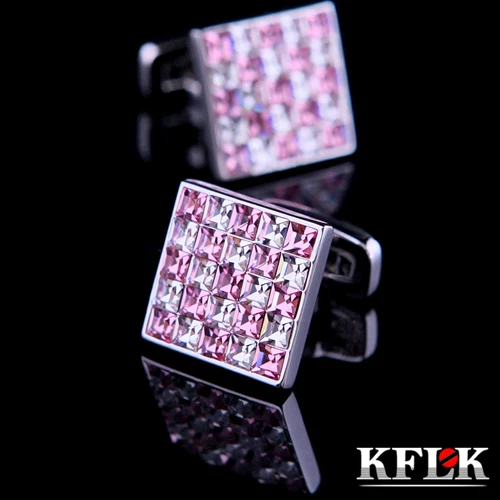 

KFLK 2020 роскошные запонки для рубашек, мужские подарочные брендовые запонки, запонки с розовыми и белыми кристаллами высокого качества, ювели...