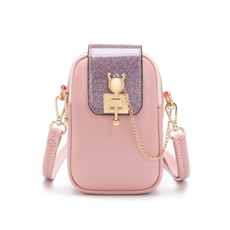 6009-Pink Женские маленькие сумки-мессенджеры для сотового телефона, роскошная брендовая Кожаная мини-сумка из ПВХ для девочек, милая сумка через плечо с цепочками, мягкая сумка на плечо - Цвет: 6009-Pink