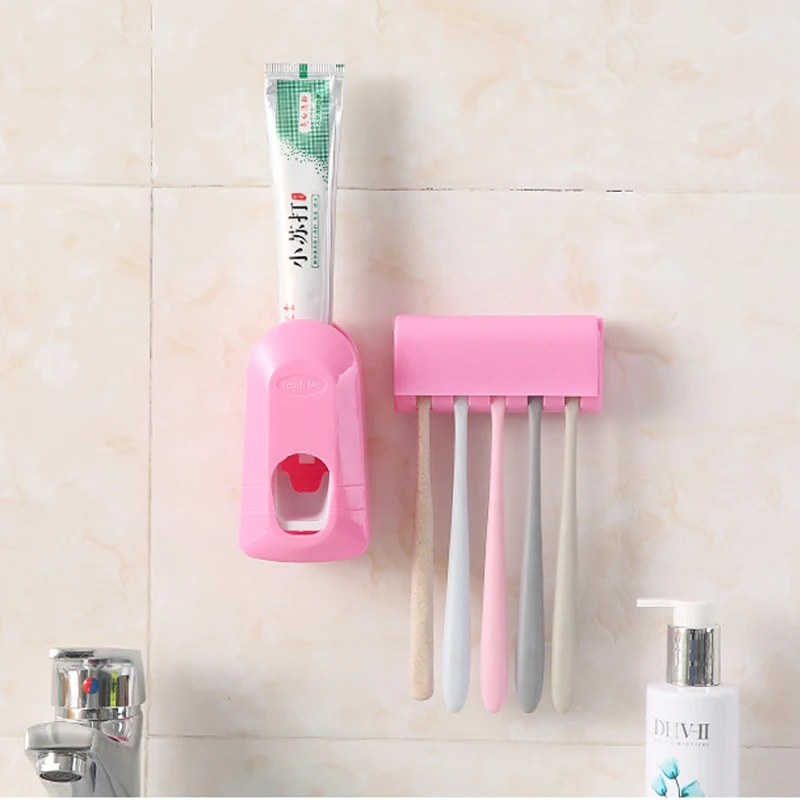 

Home Automatic Bathroom Accessories Toothpaste Extruder Five Toothbrush Holder Set Sucker Toothpaste Holders