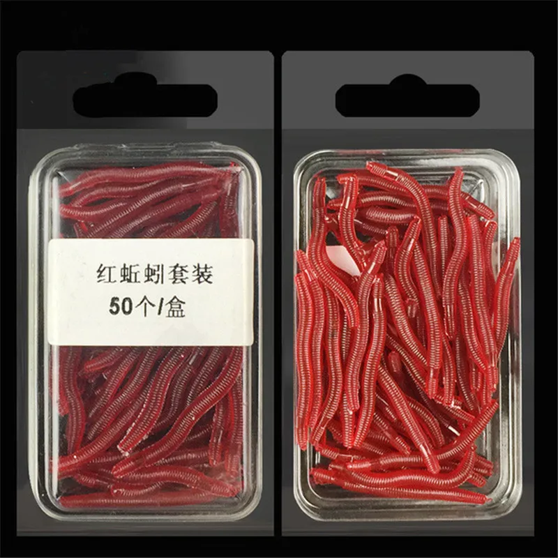 50 Pcs/pack Artificial Blood Worms 3.7CM 0.2G Soft Bait Silicone Rubber Earthworms Freshwater Fishing Accessories | Спорт и