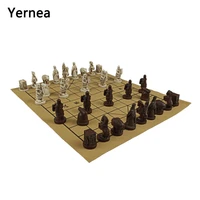 yernea new traditional chinese chess game set resin chess pieces suede leather chessboard high quality chess board game retro