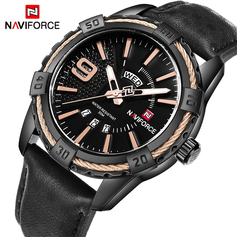 Часы NAVIFORCE мужские спортивные повседневные кварцевые из кожи 2018|Кварцевые часы| |