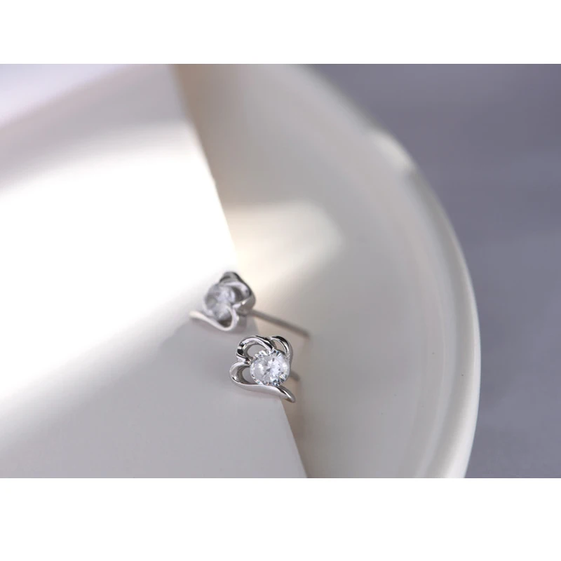 WelMag 100% 925 Sterling Silver Zircon Stud Earrings for Women Korean Hot Sale Trendy Party Heart Small Fine Jewelry | Украшения и