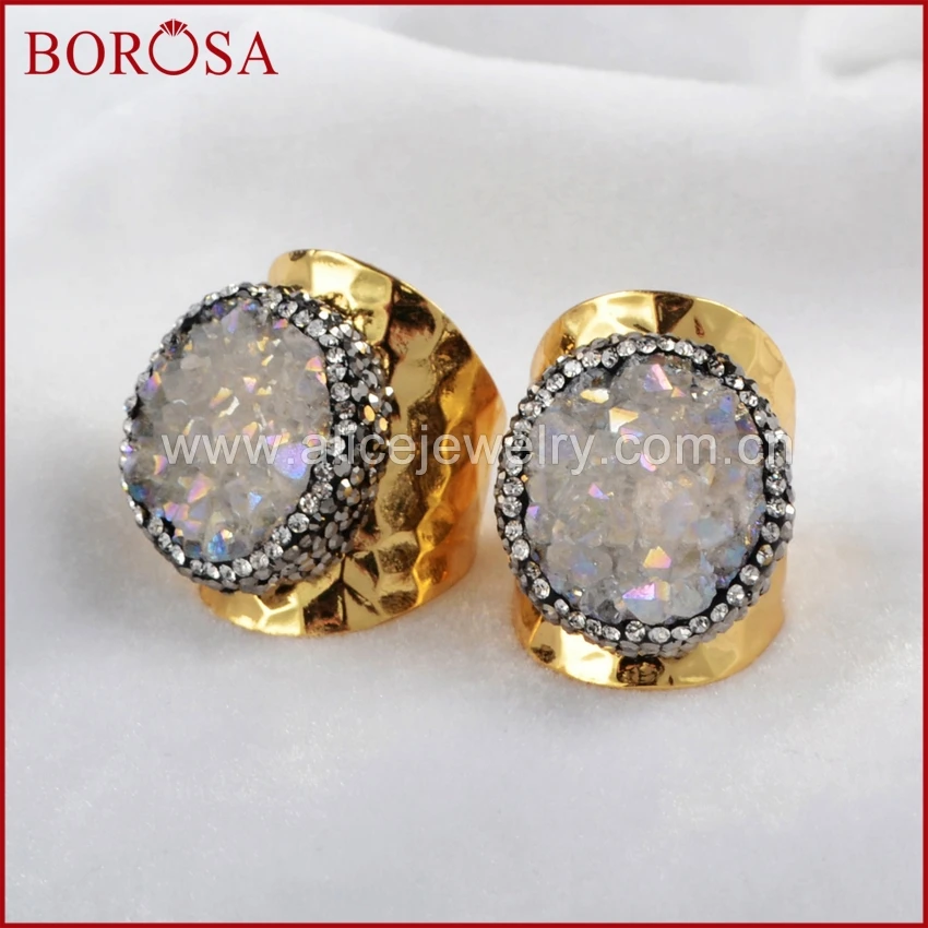 Кольцо золотого цвета BOROSA Druzy круглый титановый браслет с натуральным камнем