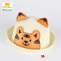 cute straw hat spring summer children babys boys girls crimping tiger ears bear shape baby cover the sun beach hat flanging cap