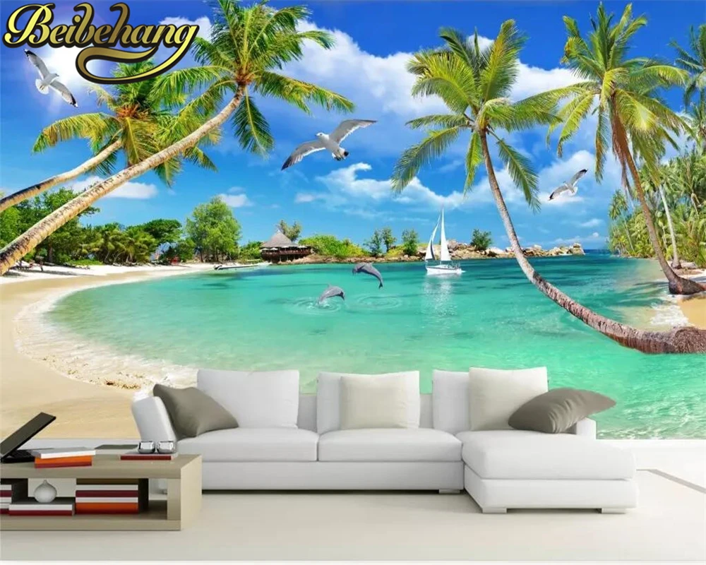 3D обои на заказ 3d Гавайский пляж кокосовое дерево ТВ фон стена обои|3d wallpaper|photo