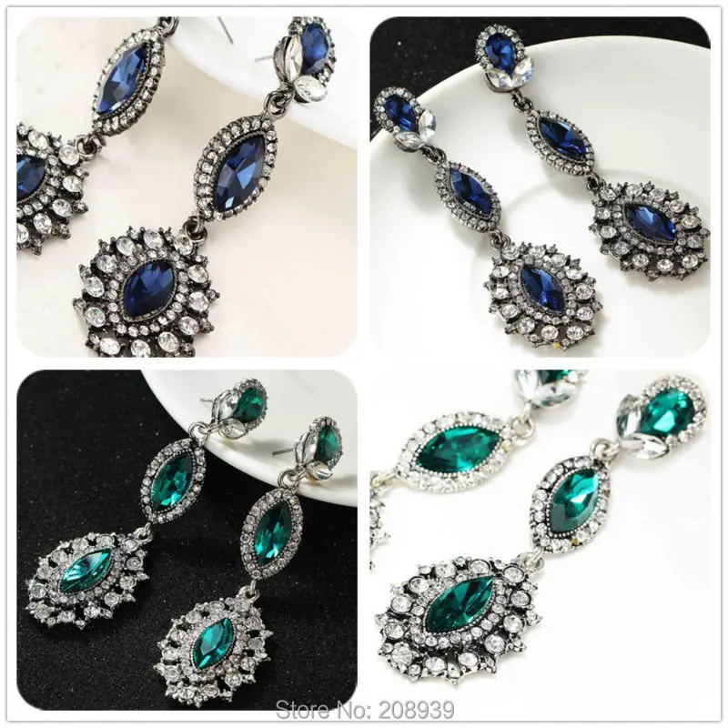 Женские модные серьги с зеленым/синим стеклом милые металлические гвоздики