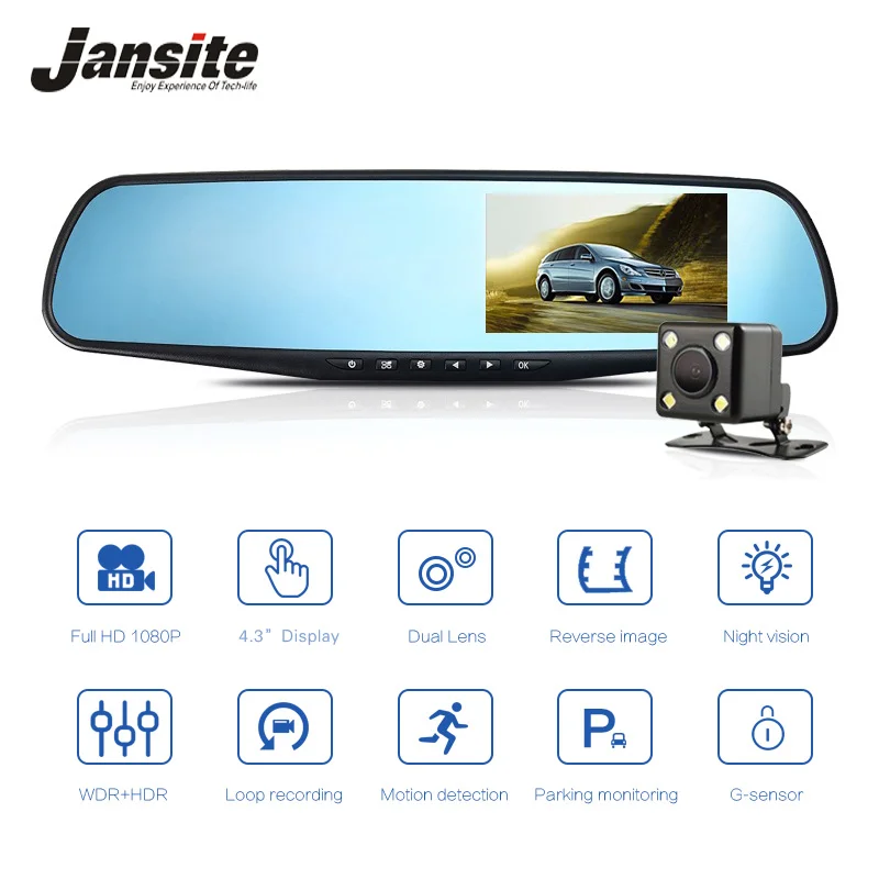 Jansite Автомобильный dvr двойной объектив Автомобильная камера Full HD 1080 P видео