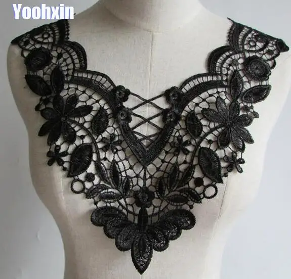 Популярная хлопковая черная вышивка 3D Цветочная искусственная аппликация