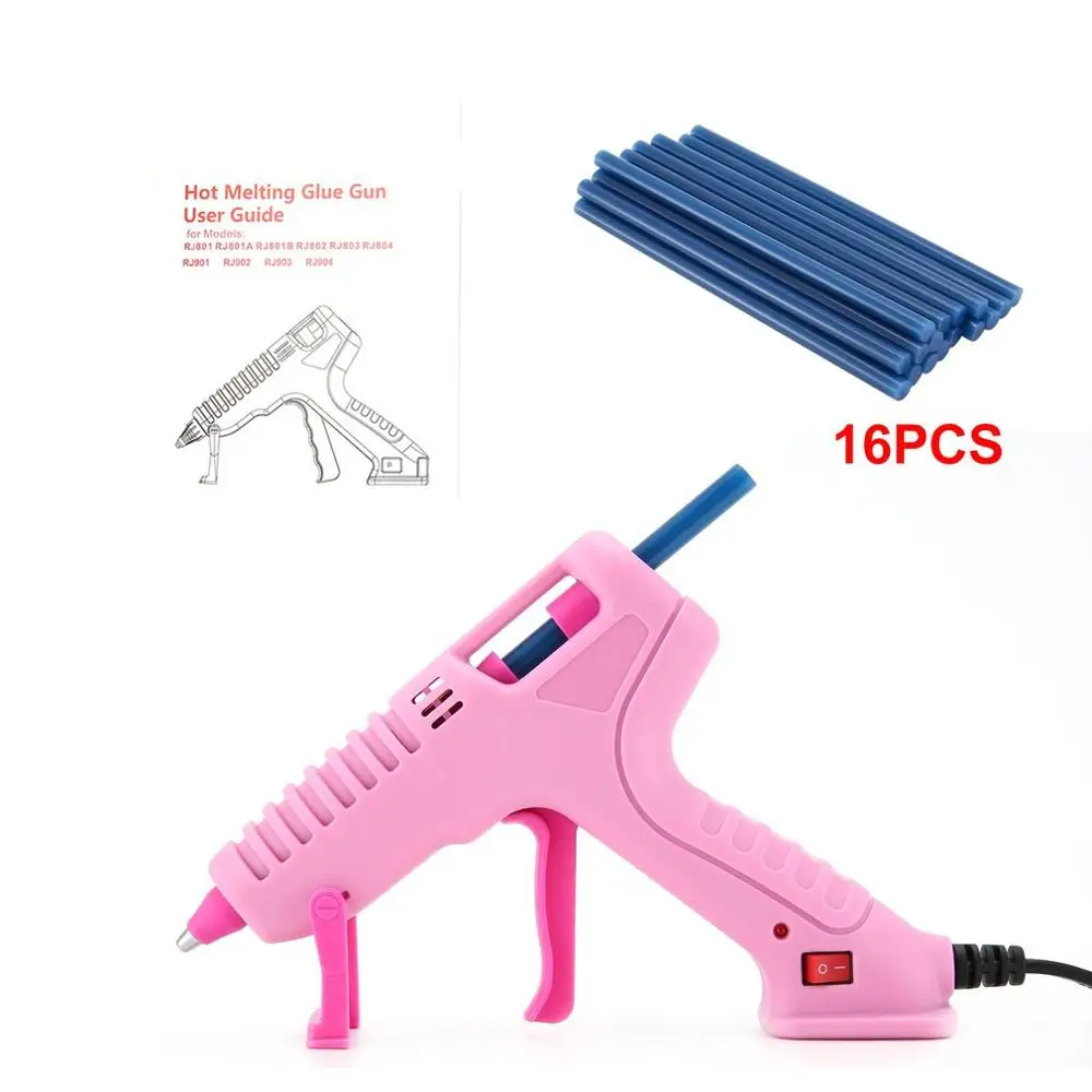 16pcs Blue RJ801 30 Вт ЕС термоплавкий клеевой пистолет с клеевым стержнем для ручной работы, инструменты для ремонта игрушек, электрические термоклеевые пистолеты розового цвета - Цвет: 16pcs Blue