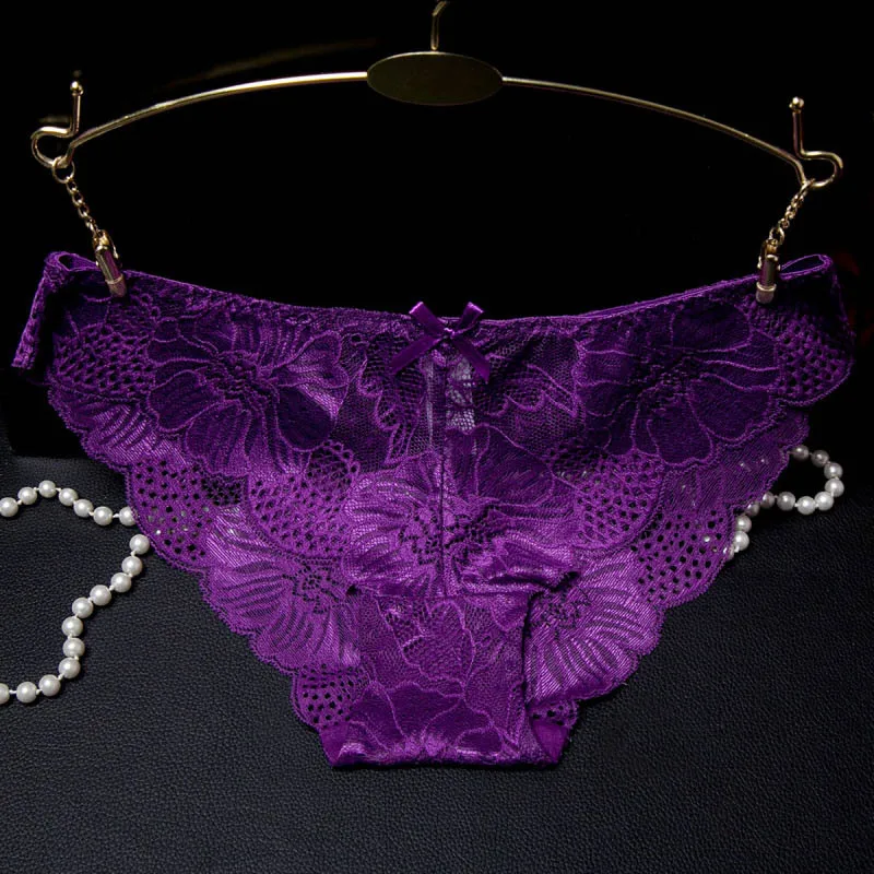 purple Женское сексуальное кружево нижнее белье с заниженной талией бесшовные трусики элегантные прозрачные Calcinha Нижнее белье Трусики женские трусы - Цвет: purple