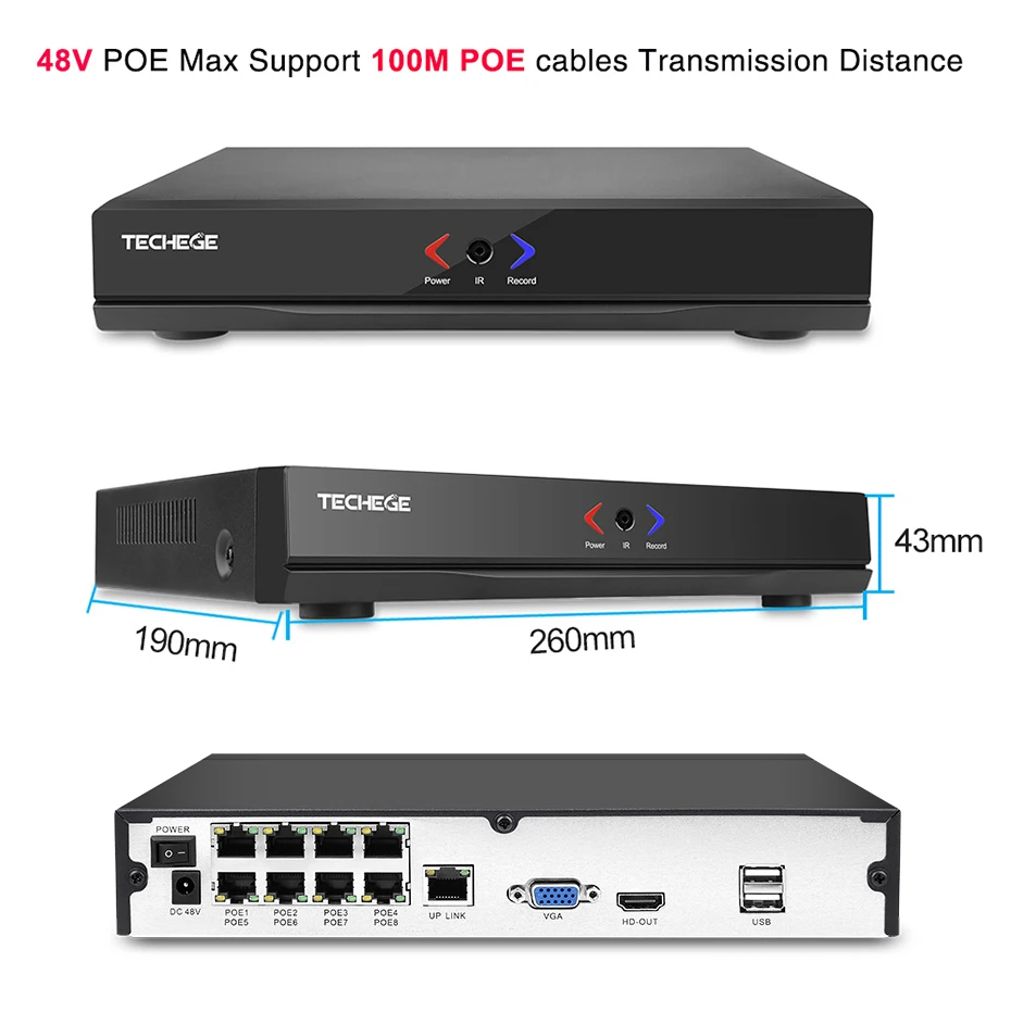 Techege 1080 P 8CH система видеонаблюдения 3000tvl PoE Комплект NVR ip камеры влагозащищенное