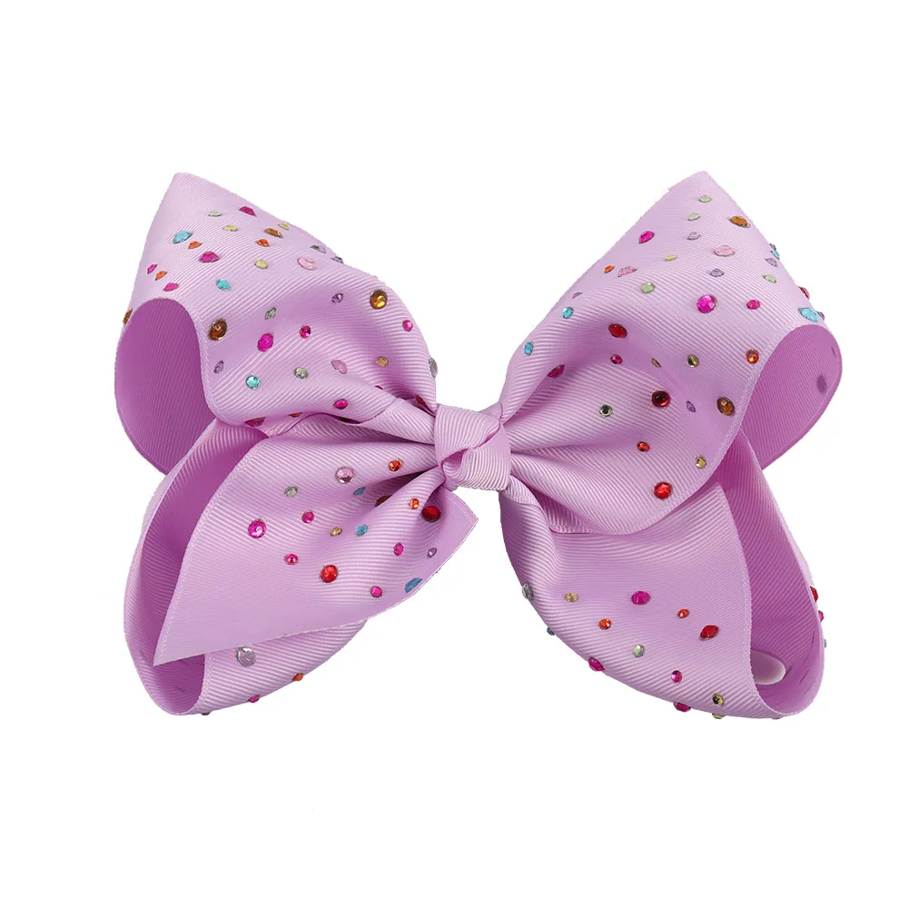 

8" Large Rhinestone Hair Bows With Hair Clips For Girls Kids Handmade Grossgrain Ribbon Crystal Bows Hairgrips Hair Accessories