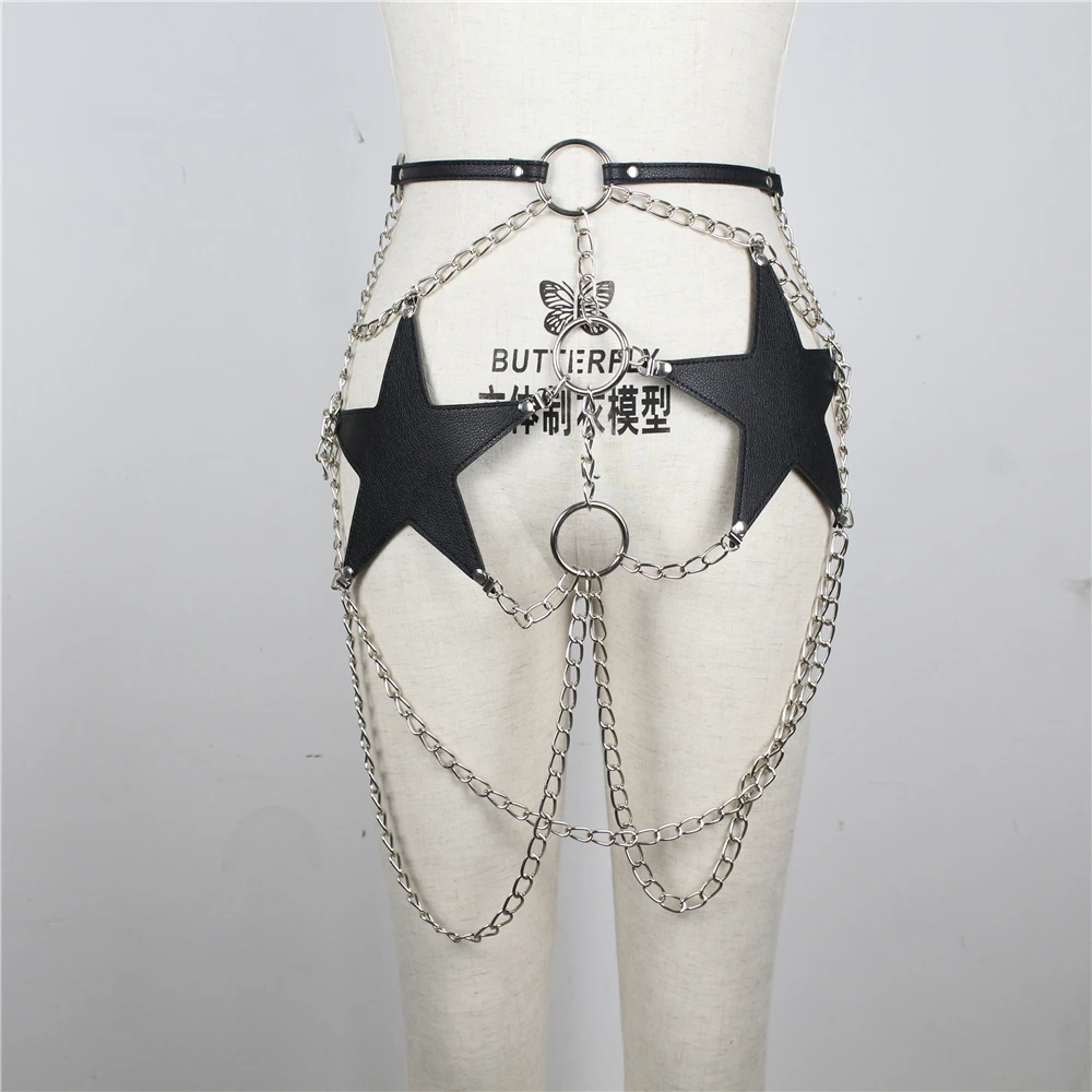 

UYEE Harajuku Pentagram Chain Belt Harness Sexy Garters For Women Erotic Accessories Pastel Goth Leather Harness Bondage LP-101